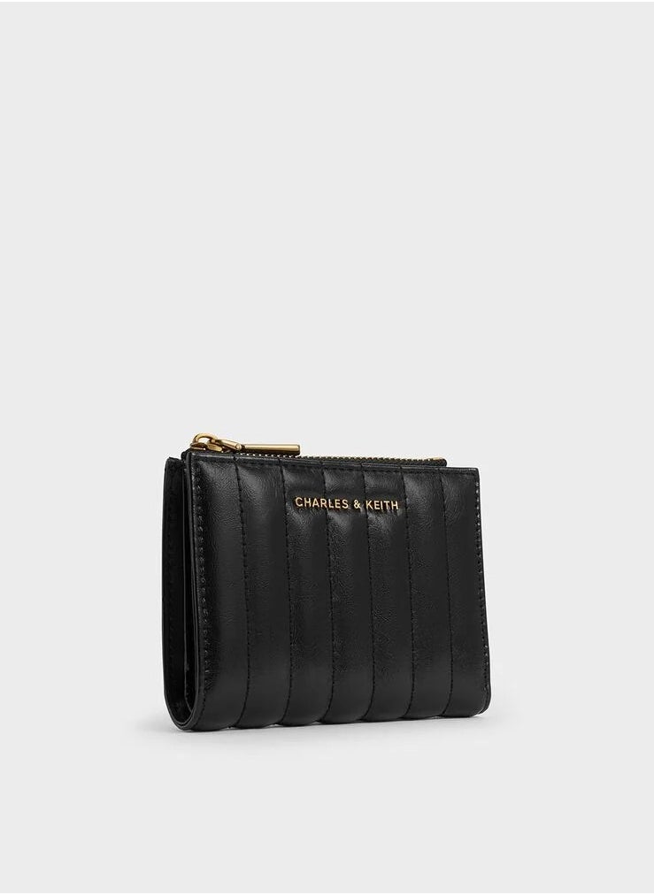 Charles & Keith Donna Crinkle-Effect Panelled Top-Zip Wallet - Black  - Image 2