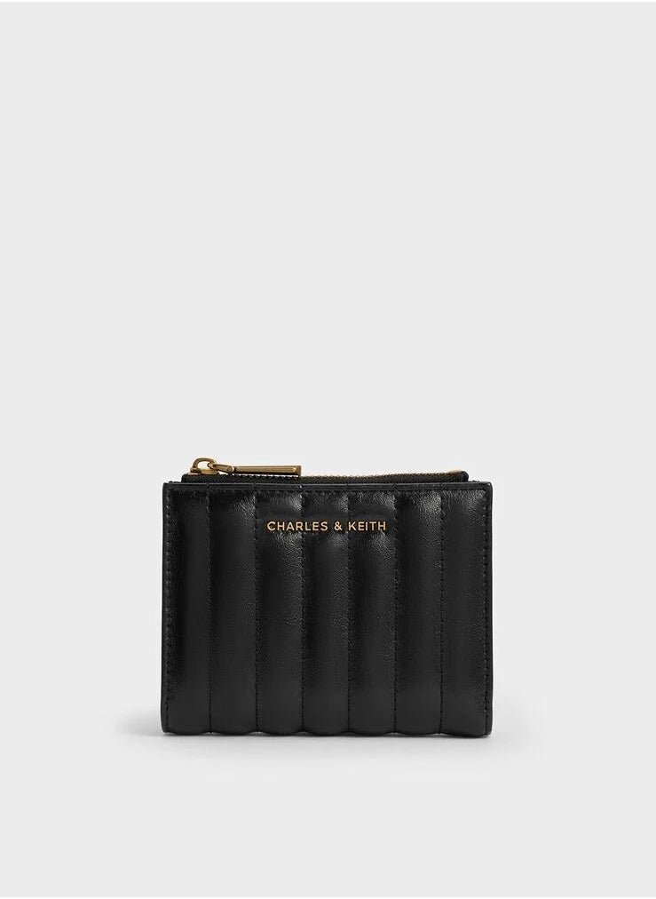 Charles & Keith Donna Crinkle-Effect Panelled Top-Zip Wallet - Black  - Image 1