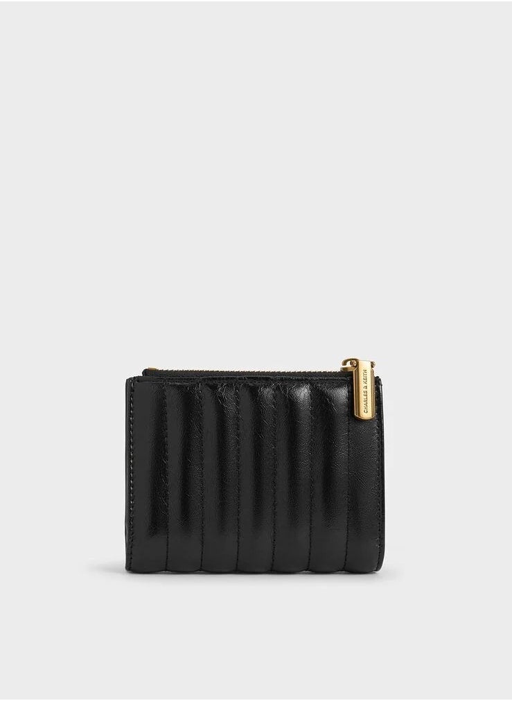 Charles & Keith Donna Crinkle-Effect Panelled Top-Zip Wallet - Black  - Image 3