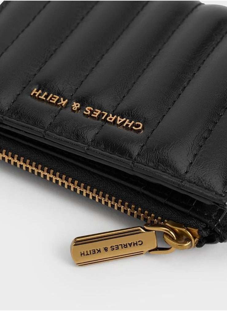 Charles & Keith Donna Crinkle-Effect Panelled Top-Zip Wallet - Black  - Image 4