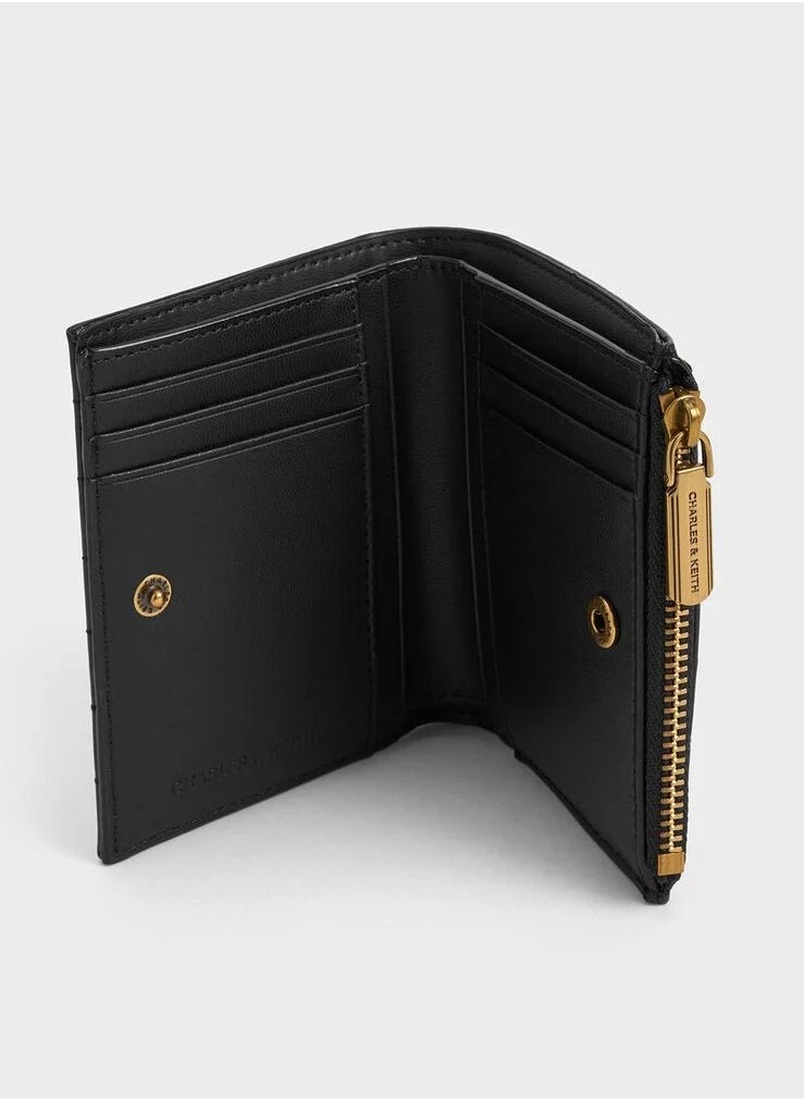 Charles & Keith Donna Crinkle-Effect Panelled Top-Zip Wallet - Black  - Image 5