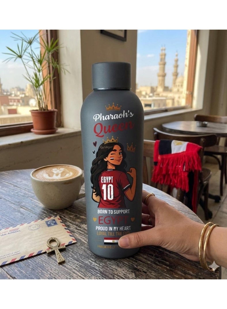 Custom Printed Stainless Steel Water Bottle – Egypt Fan Design “Pharaoh’s Queen” – 500ml Vacuum Insulated Bottle - Image 1