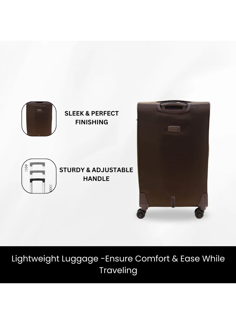 جيوردانو GIORDANO Casablanca Series Check-In Large Suitcase Brown, Soft Nylon Lightweight Durable Expandable 4 Wheels Luggage Trolley Bag 28" With Secure 3 Digit Number Lock.