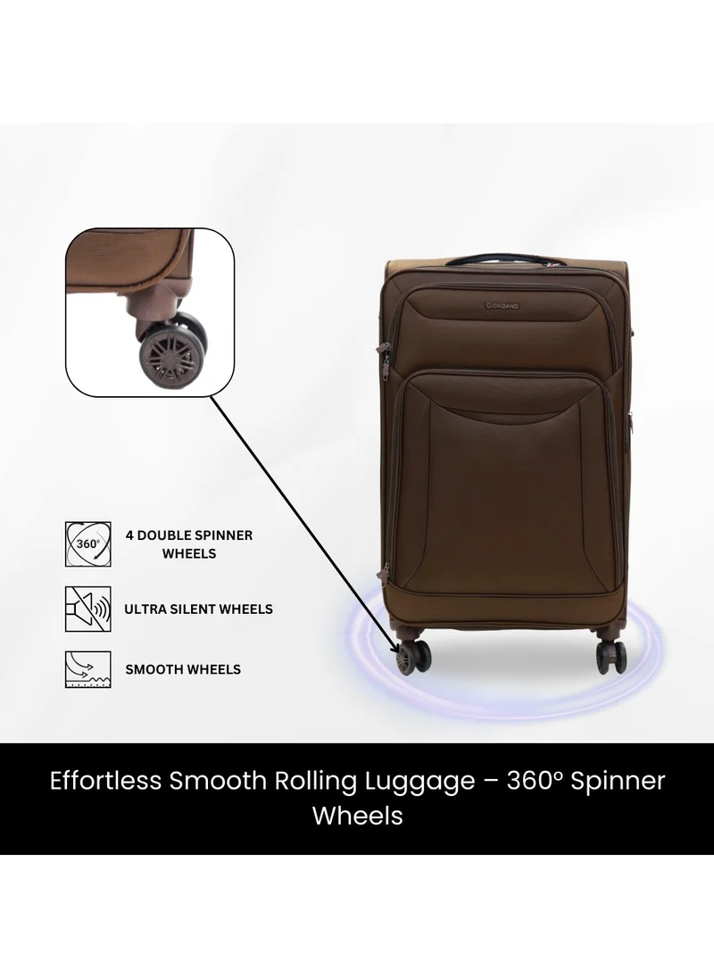 جيوردانو GIORDANO Casablanca Series Check-In Large Suitcase Brown, Soft Nylon Lightweight Durable Expandable 4 Wheels Luggage Trolley Bag 28" With Secure 3 Digit Number Lock.
