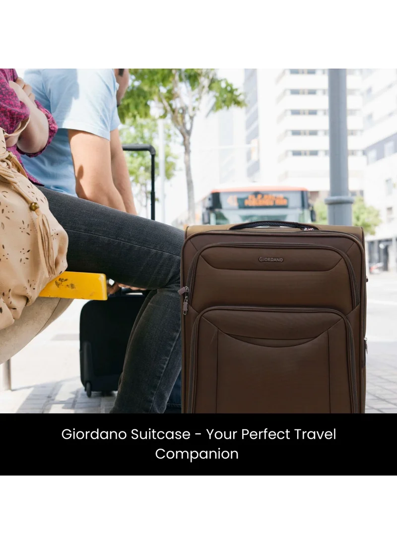 جيوردانو GIORDANO Casablanca Series Check-In Large Suitcase Brown, Soft Nylon Lightweight Durable Expandable 4 Wheels Luggage Trolley Bag 28" With Secure 3 Digit Number Lock.