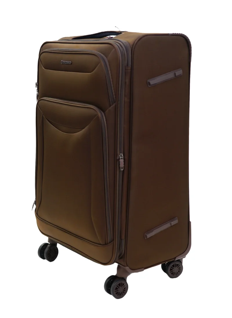 جيوردانو GIORDANO Casablanca Series Check-In Large Suitcase Brown, Soft Nylon Lightweight Durable Expandable 4 Wheels Luggage Trolley Bag 28" With Secure 3 Digit Number Lock.