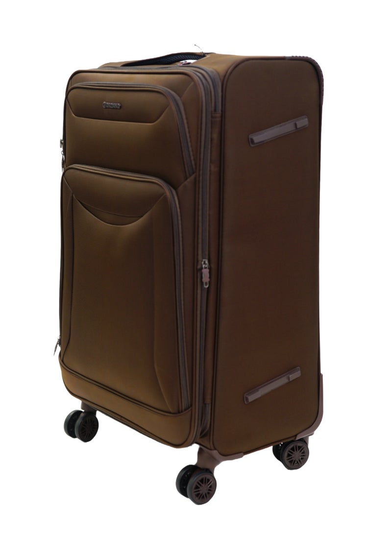GIORDANO GIORDANO Casablanca Series Check-In Large Suitcase Brown, Soft Nylon Lightweight Durable Expandable 4 Wheels Luggage Trolley Bag 28" With Secure 3 Digit Number Lock.  - Image 5