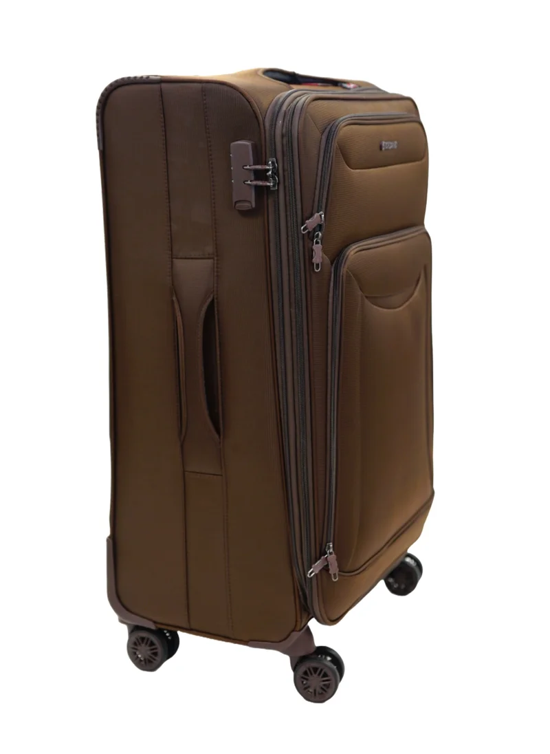 جيوردانو GIORDANO Casablanca Series Check-In Large Suitcase Brown, Soft Nylon Lightweight Durable Expandable 4 Wheels Luggage Trolley Bag 28" With Secure 3 Digit Number Lock.