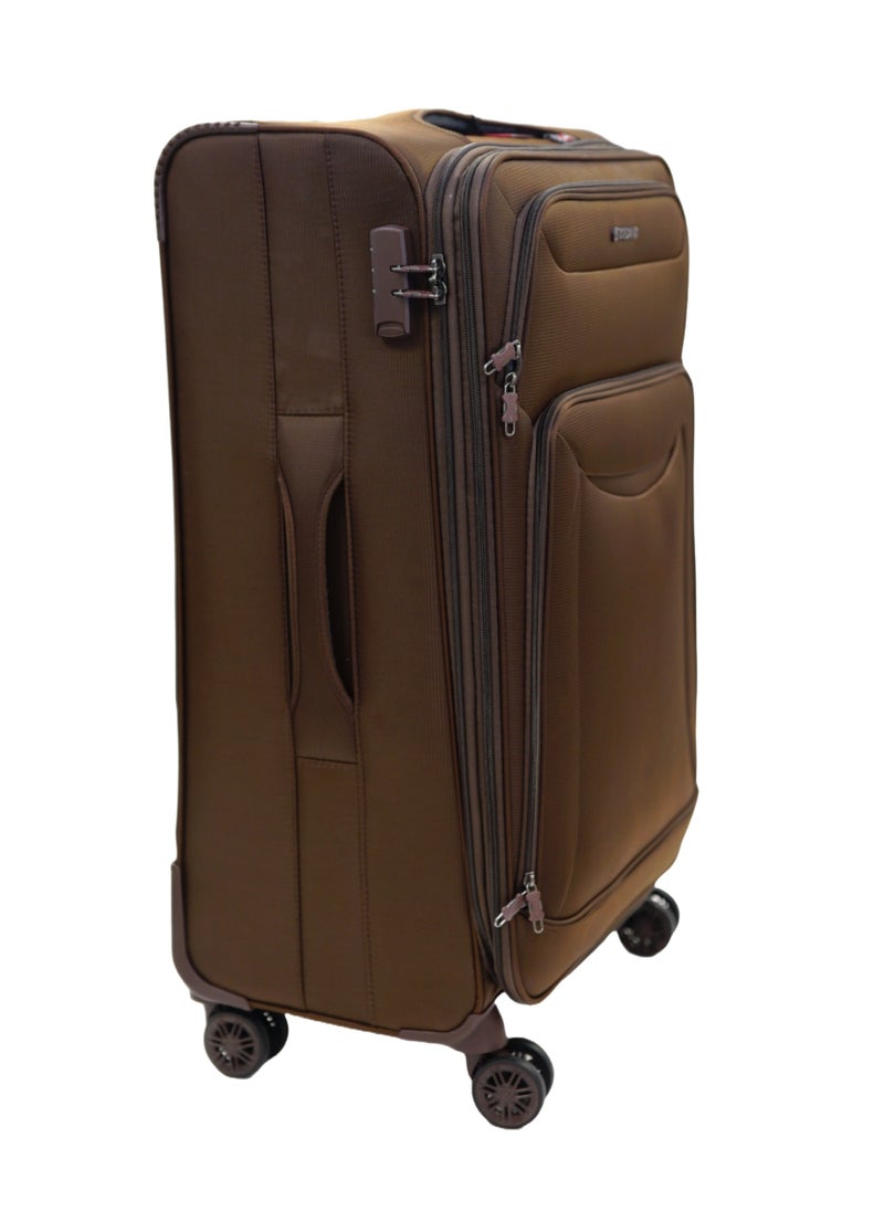 GIORDANO Casablanca Series Check-In Large Suitcase Brown, Soft Nylon Lightweight Durable Expandable 4 Wheels Luggage Trolley Bag 28" With Secure 3 Digit Number Lock.