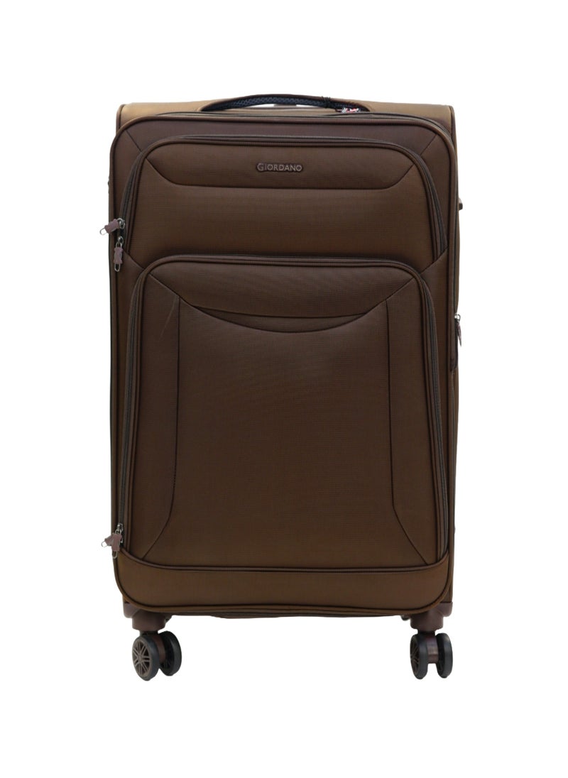 GIORDANO GIORDANO Casablanca Series Check-In Large Suitcase Brown, Soft Nylon Lightweight Durable Expandable 4 Wheels Luggage Trolley Bag 28" With Secure 3 Digit Number Lock.  - Image 1
