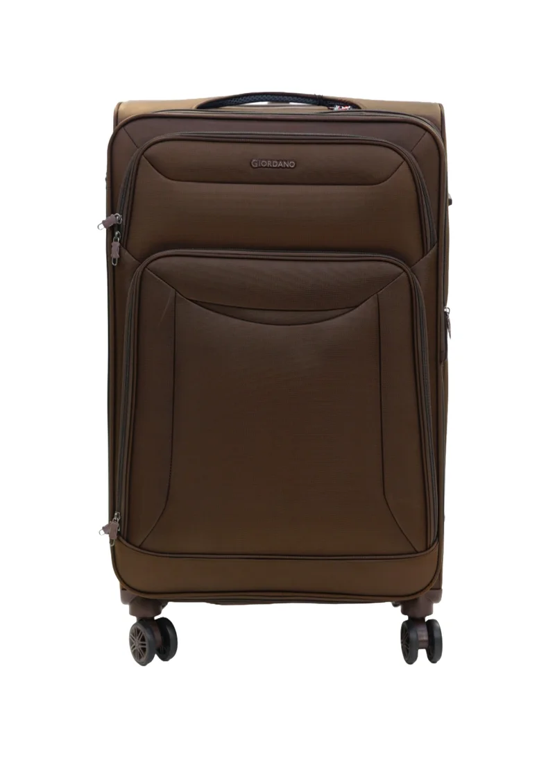 GIORDANO GIORDANO Casablanca Series Check-In Large Suitcase Brown, Soft Nylon Lightweight Durable Expandable 4 Wheels Luggage Trolley Bag 28" With Secure 3 Digit Number Lock.