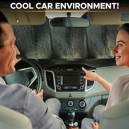 EYUVAA LABEL Aluminum Car Windshield Sunshade Protector Cover, Blocks UV Rays Cover Front Window Protector Shield, Compatible With Suvs, Sedan, Hatchback (Silver) (Pack Of 1) - Image 2