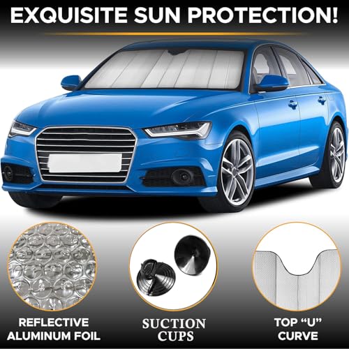 EYUVAA LABEL Aluminum Car Windshield Sunshade Protector Cover, Blocks UV Rays Cover Front Window Protector Shield, Compatible With Suvs, Sedan, Hatchback (Silver) (Pack Of 1) - Image 4