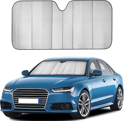 EYUVAA LABEL Aluminum Car Windshield Sunshade Protector Cover, Blocks UV Rays Cover Front Window Protector Shield, Compatible With Suvs, Sedan, Hatchback (Silver) (Pack Of 1) - Image 1