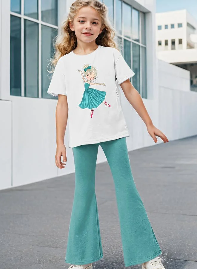 Take Two Take Two Girls Graphic Print T-Shirt and Flared Pants Set