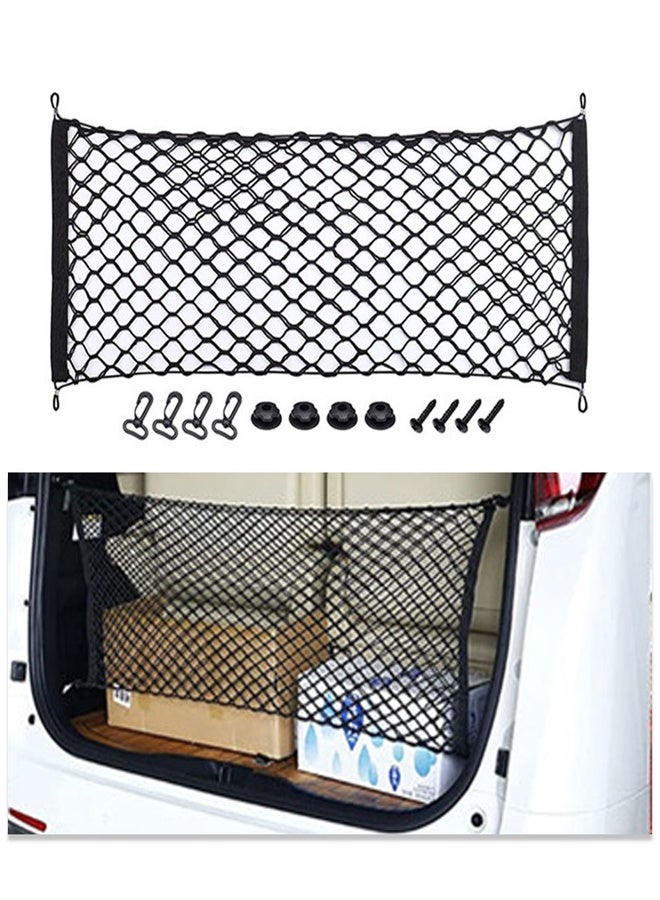 GUSGU Heavy Duty Rear Cargo Net Stretchable, Universal Bungee Car Elastic Netting Carrier Trunk Storage Organizer Net with Hooks for SUV Jeep Truck, 110x40cm, Black - Image 1