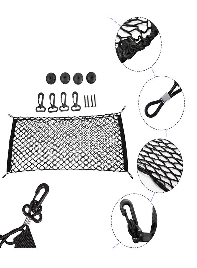 GUSGU Heavy Duty Rear Cargo Net Stretchable, Universal Bungee Car Elastic Netting Carrier Trunk Storage Organizer Net with Hooks for SUV Jeep Truck, 110x40cm, Black - Image 3