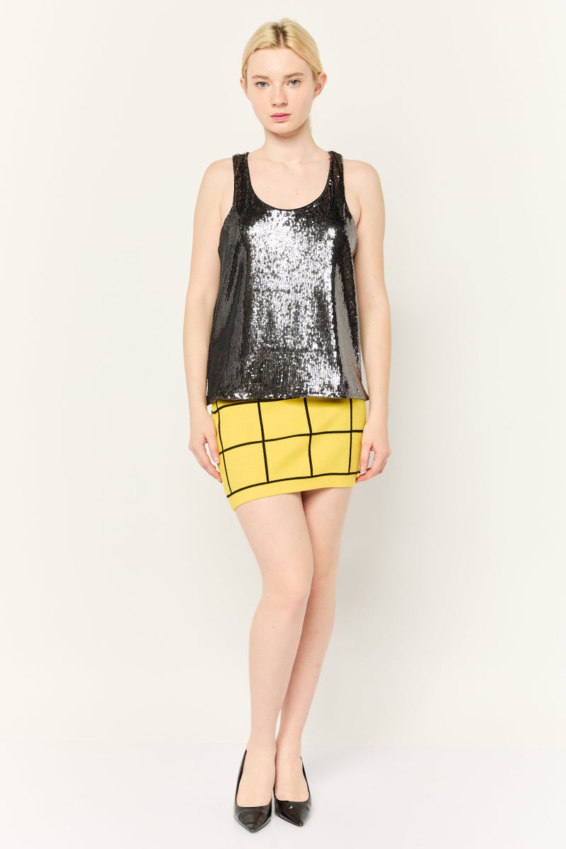 ESPRIT Women Scoop Neck Sleeveless Sequined Tank Top, Black - Image 2