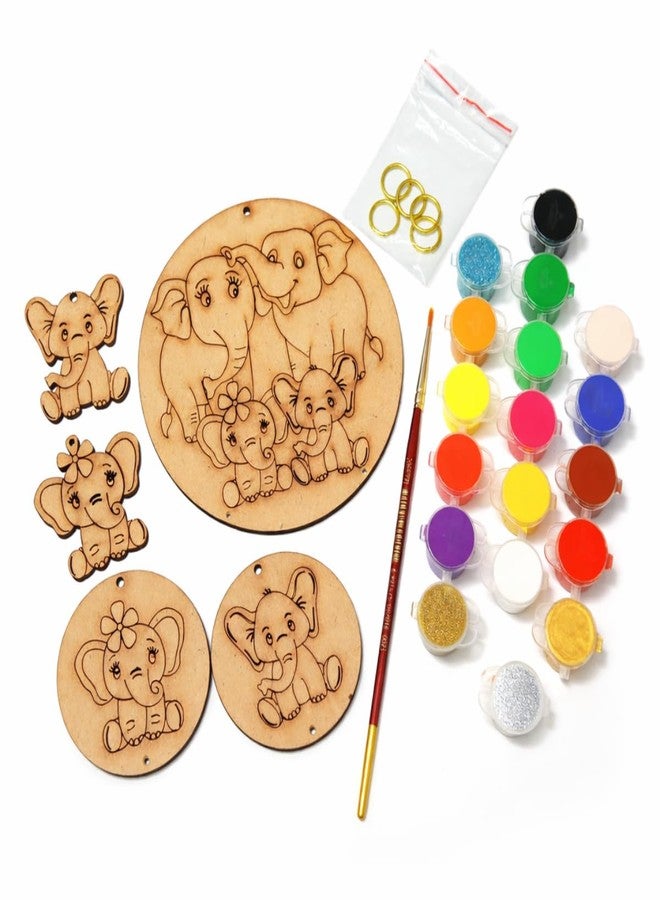 pickNMAKE Art & Craft Kit for Kids | DIY Wooden Elephant Painting Set | Screen-Free Activity for Ages 5+ | 5 MDF Boards, 18 Non-Toxic Colours | Wall Hanging, Keychain, Pendant - Image 1