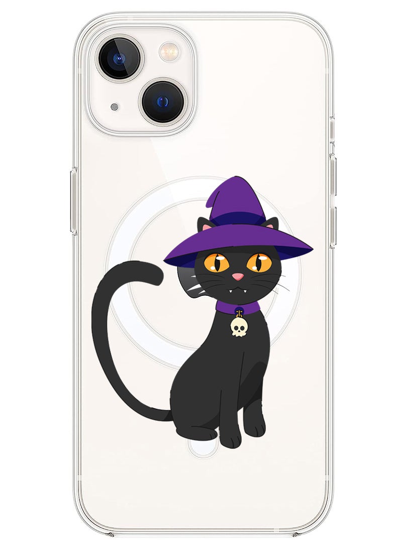 Theodor - Magnetic Case for iPhone 14 6.1-inch Compatible with MagSafe Wireless Charging, Shockproof Phone Bumper Cover Cat wearing hat halloween - Image 1