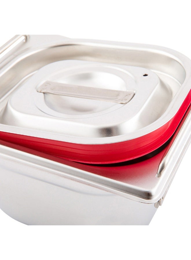 Restaurantware LID ONLY: Met Lux One Sixth Steam Table Pan Lid, 1 Travel Hotel Pan Lid - Built-In Leakproof Silicone Seal, Stainless Steel Steam Table Pan Lid, Pan Sold Seperately - Image 1