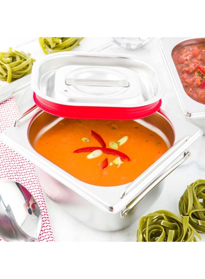 Restaurantware LID ONLY: Met Lux One Sixth Steam Table Pan Lid, 1 Travel Hotel Pan Lid - Built-In Leakproof Silicone Seal, Stainless Steel Steam Table Pan Lid, Pan Sold Seperately - Image 3