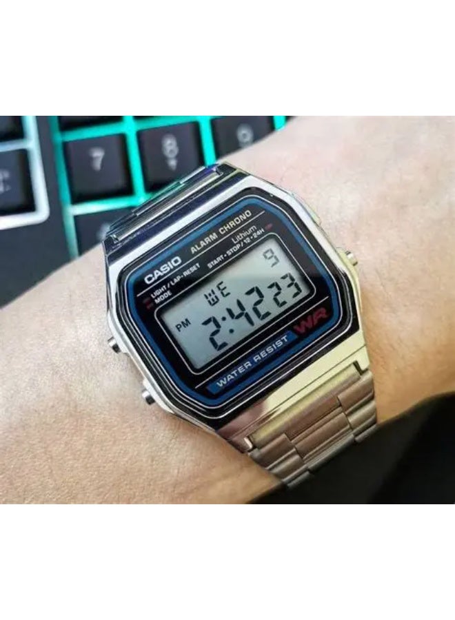 Casio Vintage Unisex Quartz Stainless Steel Black Dial Digital Watch A158WA-1DF - Image 4