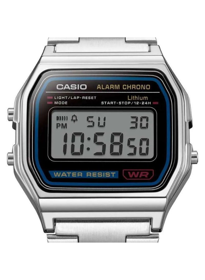 Casio Vintage Unisex Quartz Stainless Steel Black Dial Digital Watch A158WA-1DF - Image 2