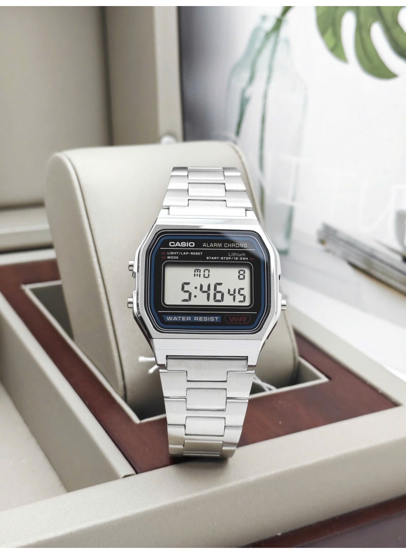 Casio Vintage Unisex Quartz Stainless Steel Black Dial Digital Watch A158WA-1DF - Image 1