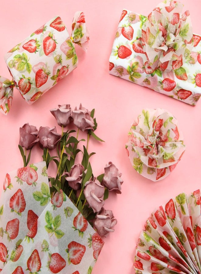 Geluode Strawberry Tissue Paper for Gift Wrapping, 20 Sheets 20"x 28" Per Sheet Strawberry Fruit Design Bulk Tissue Paper for Gift Wrapping Bags Boxes DIY Art Craft Christmas Birthday Party Decorations - Image 4