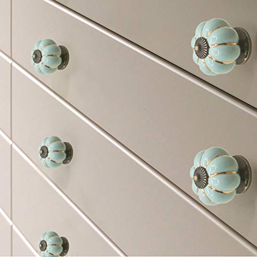 ESreake Yusheng 12 Pack Vintage Ceramic Pumpkin Cabinet Knobs, Kitchen Cabinet Drawers Dresser Cupboard Pull Handles Door Pulls with 3 Kinds of Screws (12 Pack, Sky Blue) - Image 5