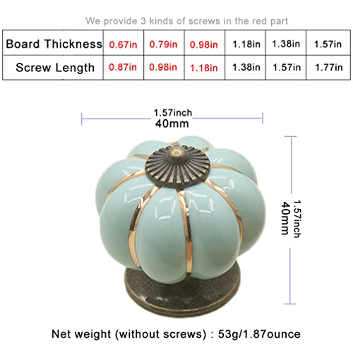 ESreake Yusheng 12 Pack Vintage Ceramic Pumpkin Cabinet Knobs, Kitchen Cabinet Drawers Dresser Cupboard Pull Handles Door Pulls with 3 Kinds of Screws (12 Pack, Sky Blue) - Image 2