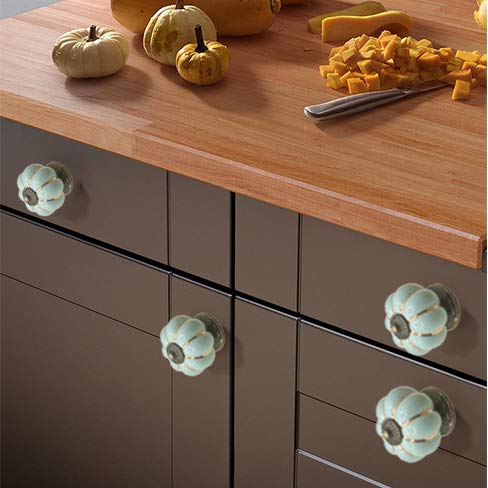 ESreake Yusheng 12 Pack Vintage Ceramic Pumpkin Cabinet Knobs, Kitchen Cabinet Drawers Dresser Cupboard Pull Handles Door Pulls with 3 Kinds of Screws (12 Pack, Sky Blue) - Image 4