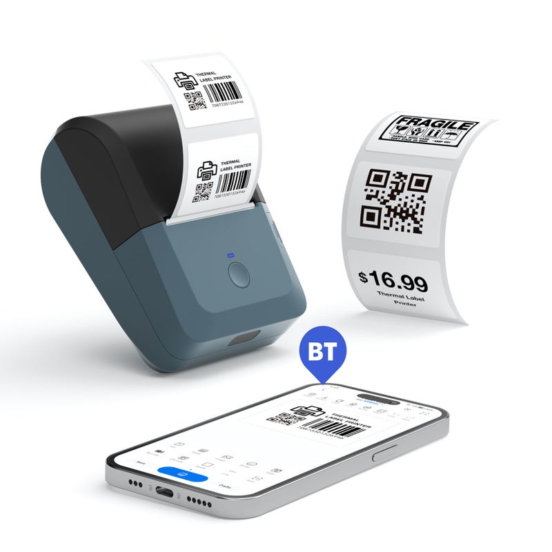 Label Maker Machine Mini Wireless BT Thermal Receipt Printer All in One BT Connect Price Tag DIY Date Journal Study Sticker Labeling Machine Compatible with iOS Android for Small Business Restaurant Retail Store Home & Office Organization Mobile Bill Printer with 1 Label Roll - Image 2