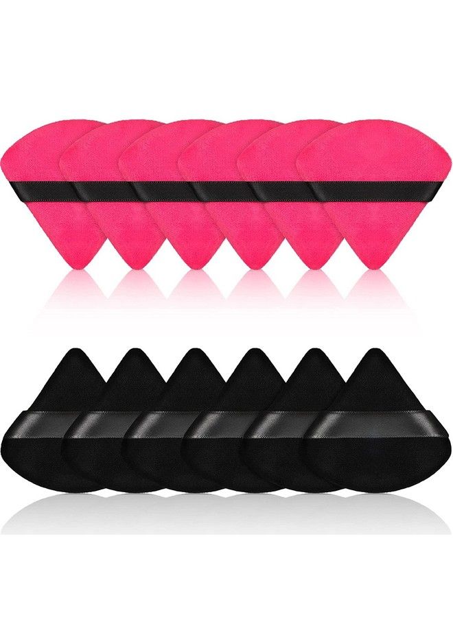 COSLUXE Pure Cotton Powder Puff Triangle Wedge Shape Designed For Contouring Under Eyes And Corners Loose Powder Mineral Powder Body Powder Makeup Tool (Black & Pink Pack Of 6) - Image 2