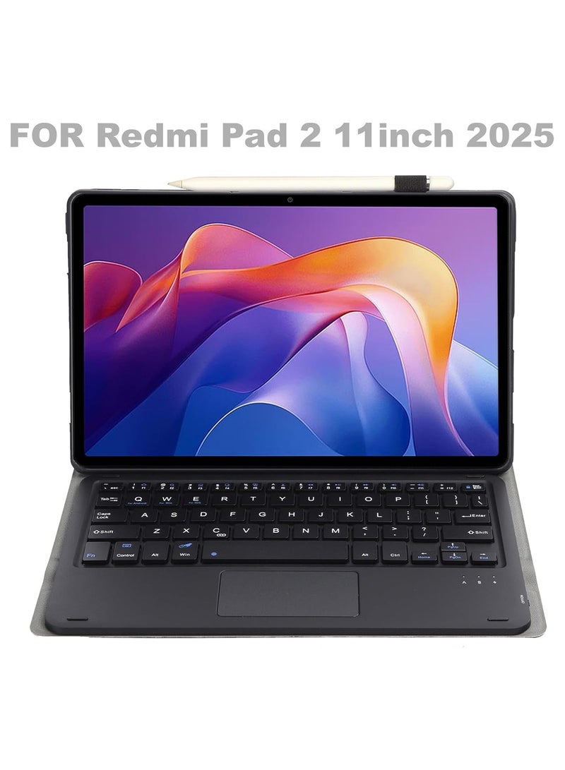 Arabic and English Keyboard Case Compatible with Xiaomi Redmi Pad 2 11 inch 2025  Leather Case with Detachable Wireless Bluetooth Trackpad Keyboard and Pencil Holder - Image 2