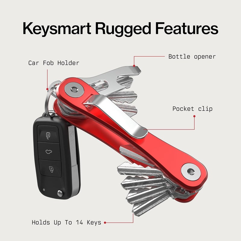 KeySmart Rugged Multi-Tool Key Holder with Bottle Opener and Pocket Clip (2-14 Keys, Red) - Image 4