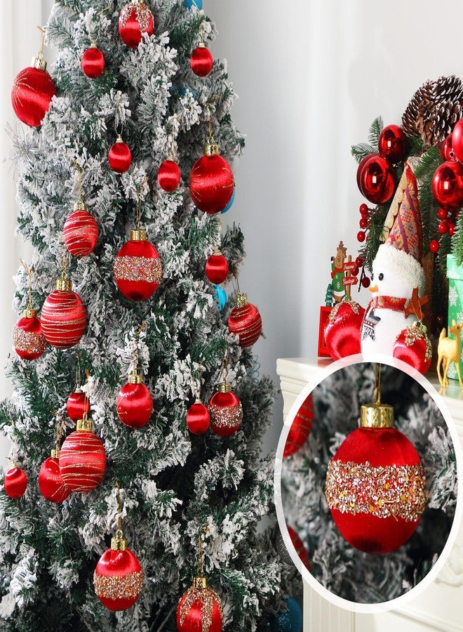 Poen مجموعة زينة كرات عيد الميلاد من بوين، 24 قطعة، 3 أحجام، مصنوعة من حرير الساتان، زينة كرات معلقة فاخرة غير قابلة للكسر، لتزيين شجرة عيد الميلاد وحفلات الزفاف (أحمر). - Image 5