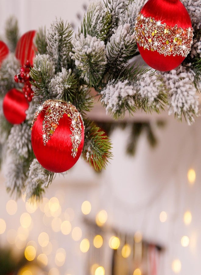 Poen مجموعة زينة كرات عيد الميلاد من بوين، 24 قطعة، 3 أحجام، مصنوعة من حرير الساتان، زينة كرات معلقة فاخرة غير قابلة للكسر، لتزيين شجرة عيد الميلاد وحفلات الزفاف (أحمر). - Image 4