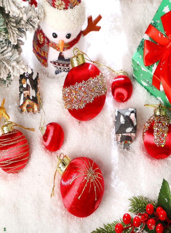 Poen مجموعة زينة كرات عيد الميلاد من بوين، 24 قطعة، 3 أحجام، مصنوعة من حرير الساتان، زينة كرات معلقة فاخرة غير قابلة للكسر، لتزيين شجرة عيد الميلاد وحفلات الزفاف (أحمر). - Image 3