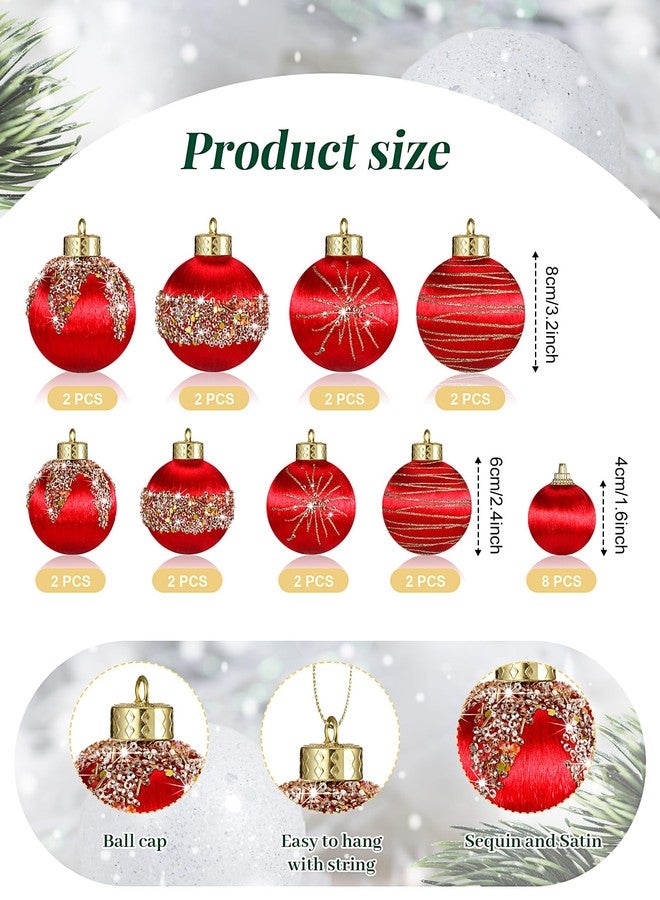Poen مجموعة زينة كرات عيد الميلاد من بوين، 24 قطعة، 3 أحجام، مصنوعة من حرير الساتان، زينة كرات معلقة فاخرة غير قابلة للكسر، لتزيين شجرة عيد الميلاد وحفلات الزفاف (أحمر). - Image 2