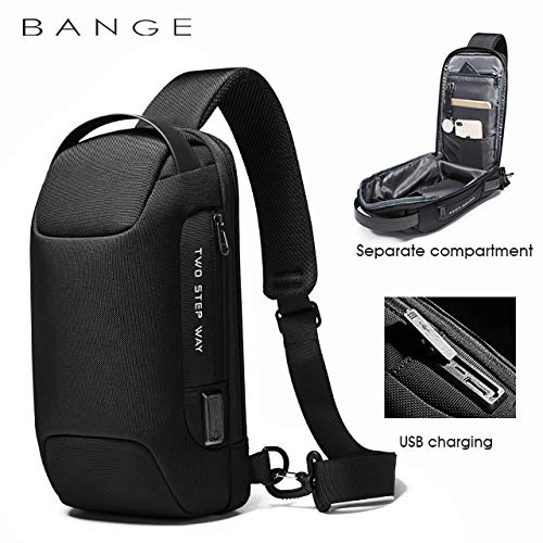 BANGE The Clownfish Sling Bags Water & Scratch Resistant Anti Theft Chest Crossbody Bags with USB Port fits up to 7.9 inches for Men and Women, (Black) - Image 2