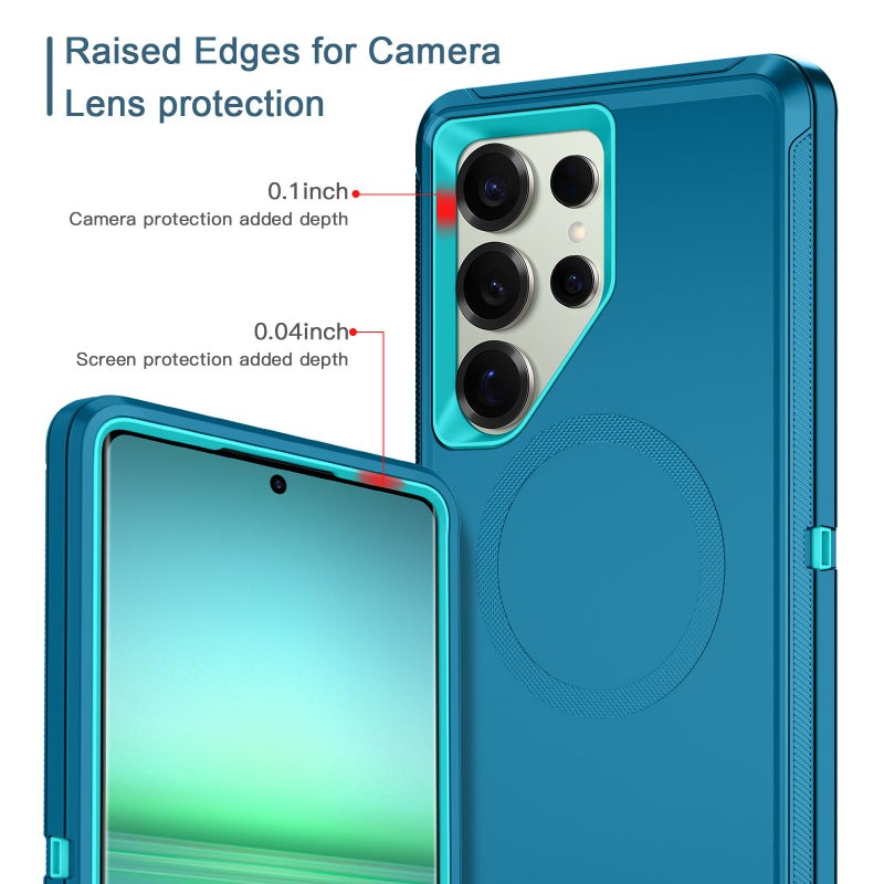 I-HONVA for Samsung Galaxy S25 Ultra Case [Compatible with MagSafe] Shockproof 3-Layer Full Body Protection [Without Screen Protector] Rugged Heavy Duty Cover Case for Galaxy S25 Ultra,Turquoise - Image 3