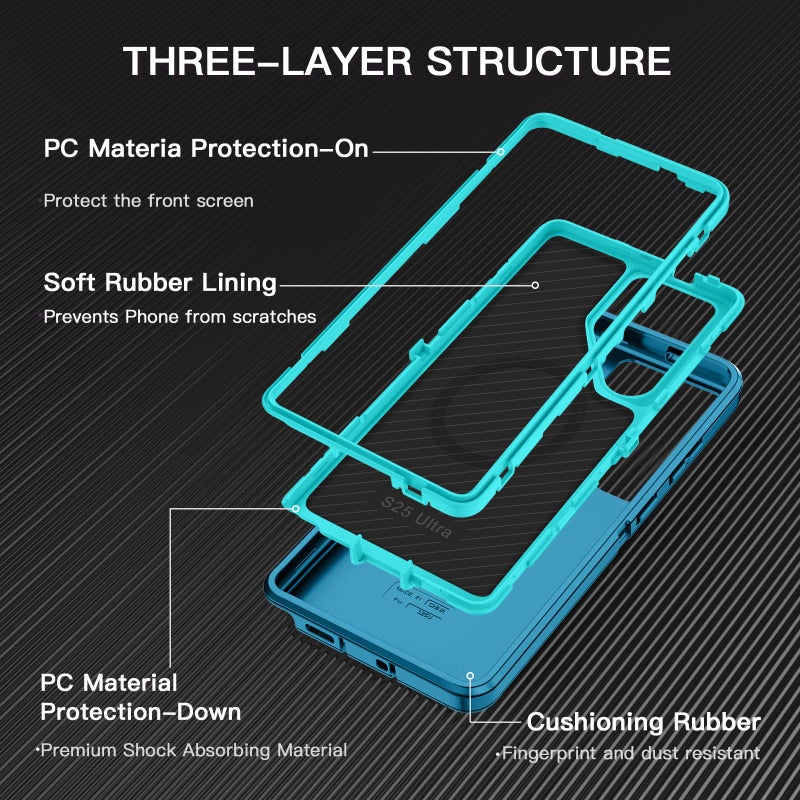 I-HONVA for Samsung Galaxy S25 Ultra Case [Compatible with MagSafe] Shockproof 3-Layer Full Body Protection [Without Screen Protector] Rugged Heavy Duty Cover Case for Galaxy S25 Ultra,Turquoise - Image 2
