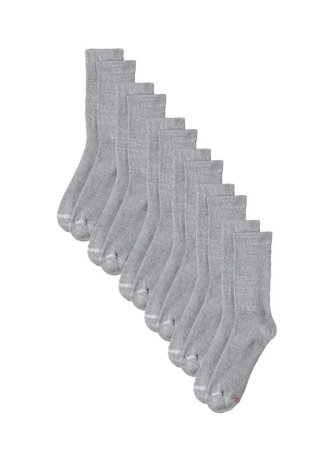 هينز Hanes Mens 6 Pack Ultimate Dyed Crew Socks Grey 10 13 Shoe Size 6 12
