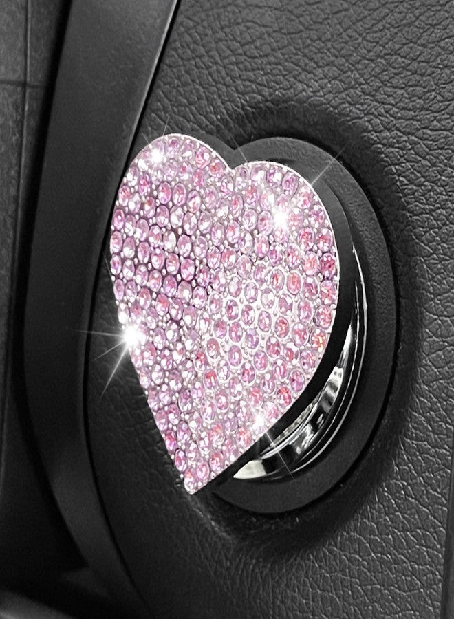 QBOONPT Heart Shape Car Engine Start Button Cover, Sparkly Rhinestone Ignition Button Decal, Bling Car Accessories for Women, Car Interior Accessories Push Start Button Cover Decorative（Pink） - Image 1