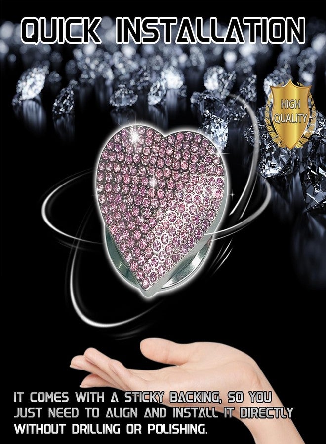 QBOONPT Heart Shape Car Engine Start Button Cover, Sparkly Rhinestone Ignition Button Decal, Bling Car Accessories for Women, Car Interior Accessories Push Start Button Cover Decorative（Pink） - Image 3