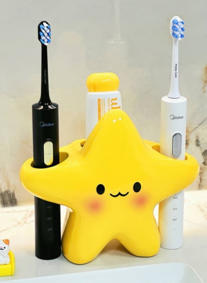 Bathroom Toothbrush Holder - Star Storage Organizer | Cartoon Electric Tooth Brush Holder,for Toothpaste Shaver Shower Counter Home Apartment Dorm Bedroom Kitchen Living Room - Image 1