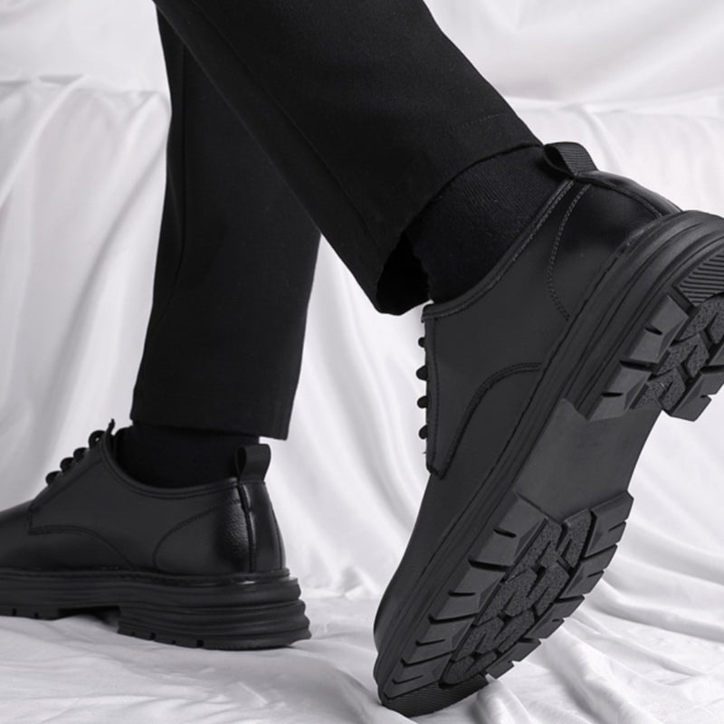 Cowhide Large Size Round Toe Men''s Derby Leather Shoes Black Business Casual Formal Shoes Wedding Groom Men''s Shoes - Image 5