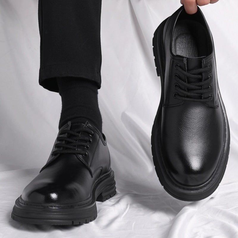 Cowhide Large Size Round Toe Men''s Derby Leather Shoes Black Business Casual Formal Shoes Wedding Groom Men''s Shoes - Image 2